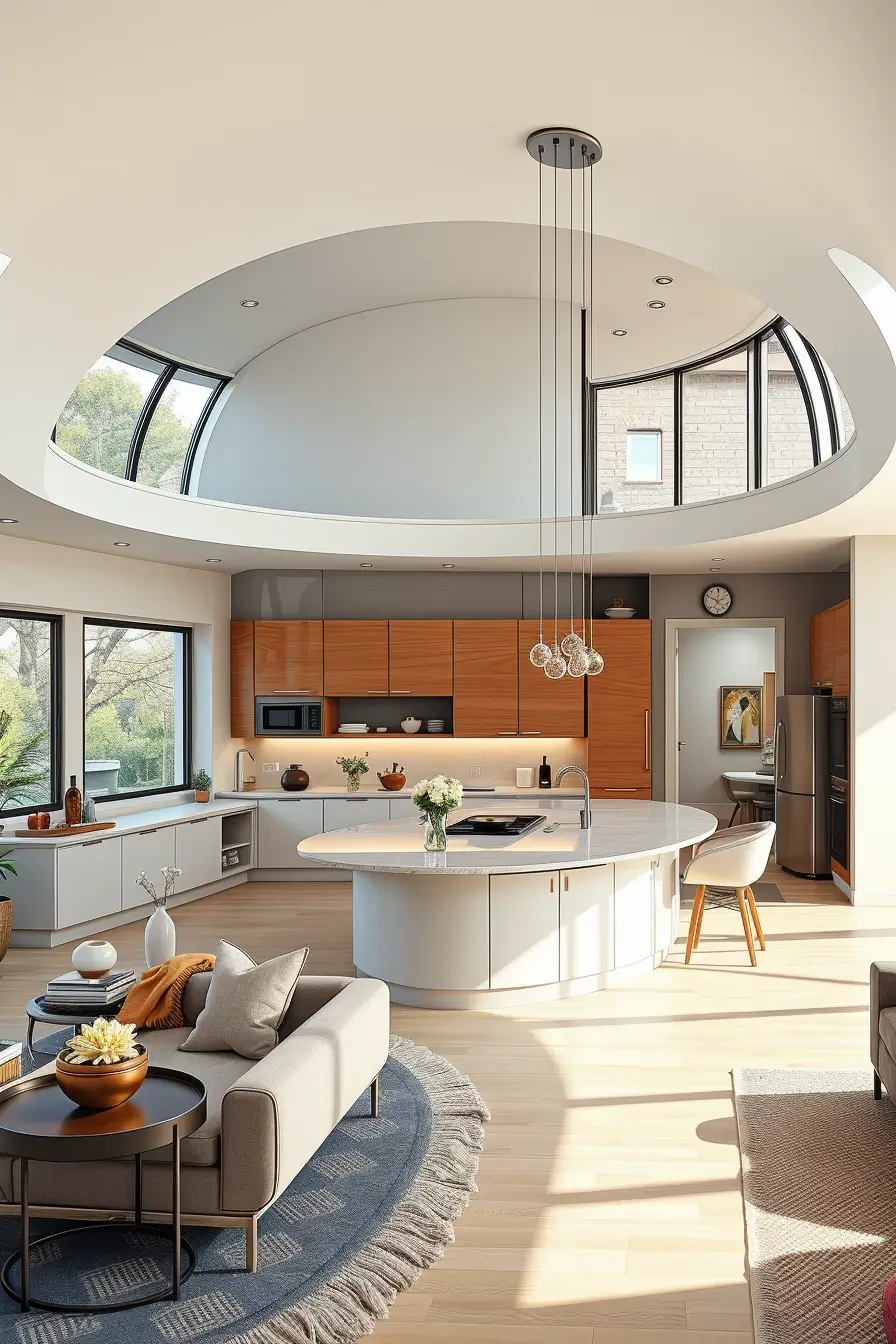 64 Open Kitchen Living Rooms for 2026 with Curved Designer Interiors