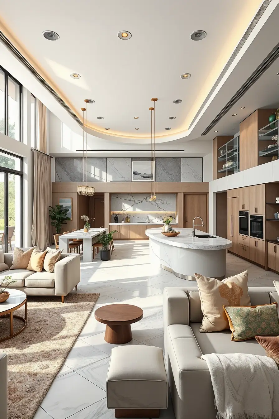 64 Open Kitchen Living Rooms for 2026 with Curved Designer Interiors