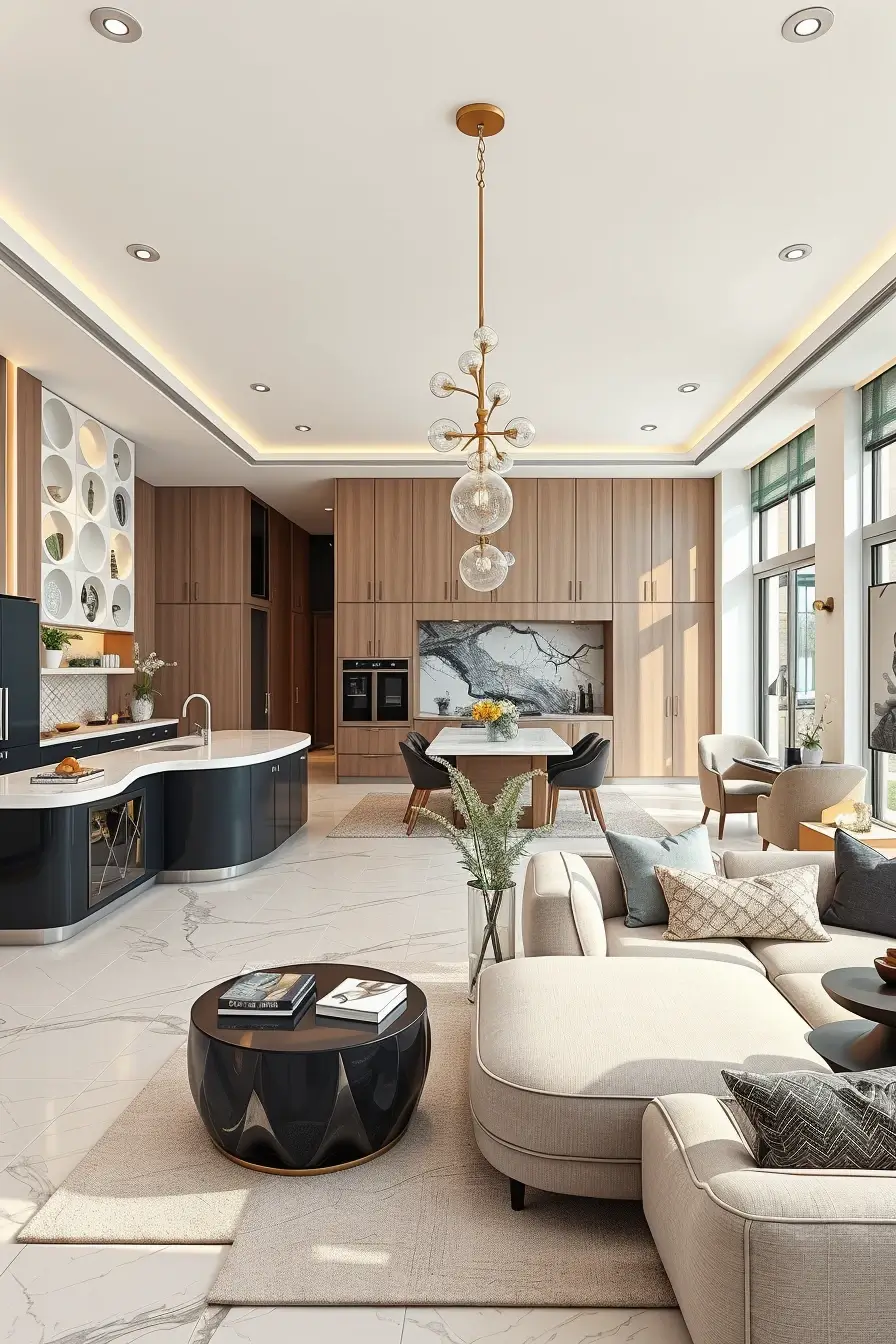 64 Open Kitchen Living Rooms for 2026 with Curved Designer Interiors
