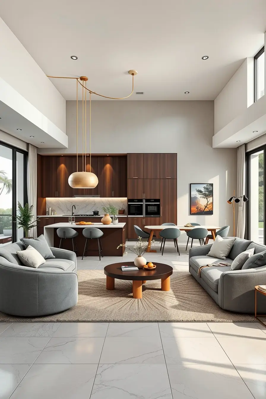 64 Open Kitchen Living Rooms for 2026 with Curved Designer Interiors