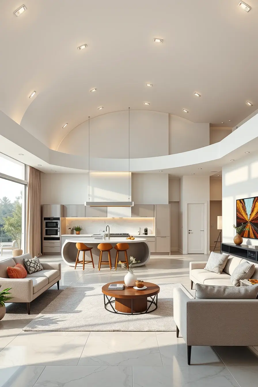 64 Open Kitchen Living Rooms for 2026 with Curved Designer Interiors