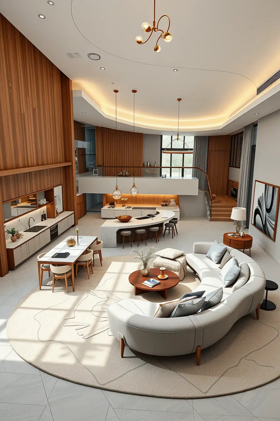 64 Open Kitchen Living Rooms for 2026 with Curved Designer Interiors