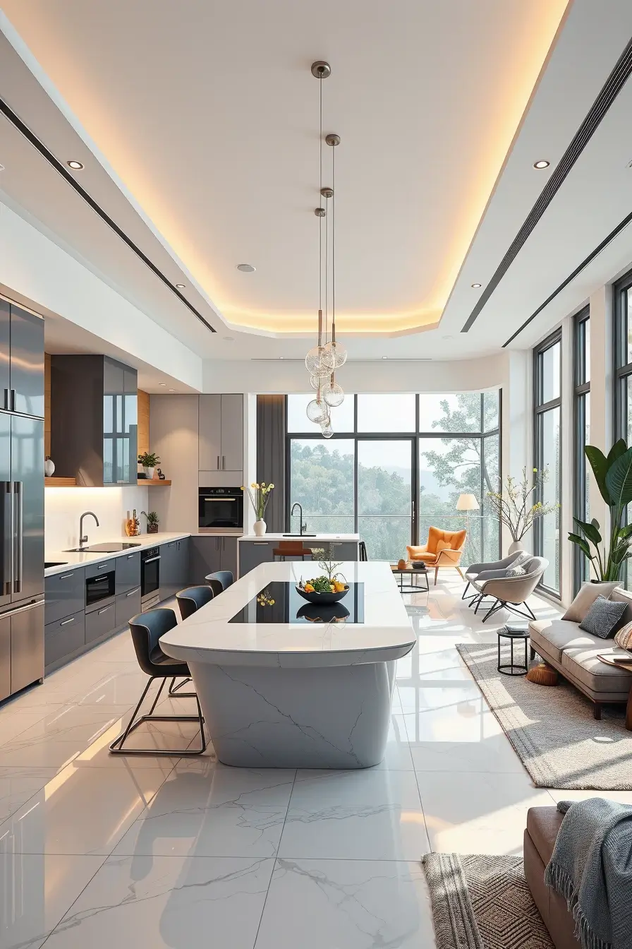 64 Open Kitchen Living Rooms for 2026 with Curved Designer Interiors