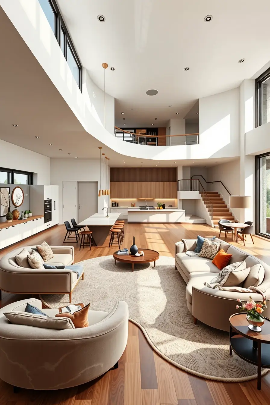 64 Open Kitchen Living Rooms for 2026 with Curved Designer Interiors