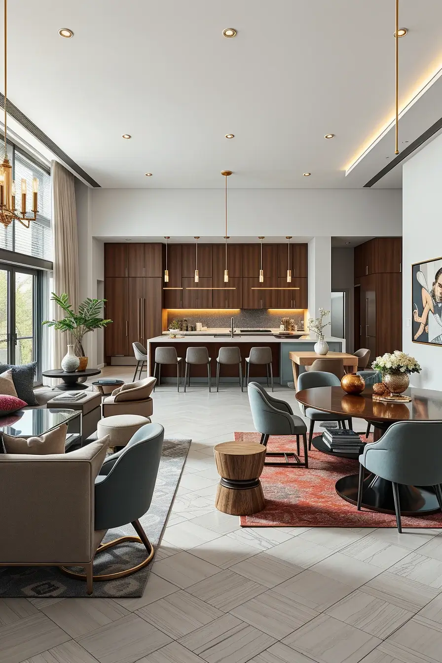 64 Open Kitchen Living Rooms for 2026 with Curved Designer Interiors