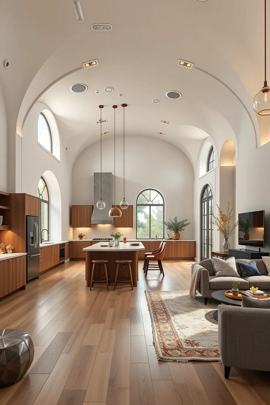 64 Open Kitchen Living Rooms for 2026 with Curved Designer Interiors