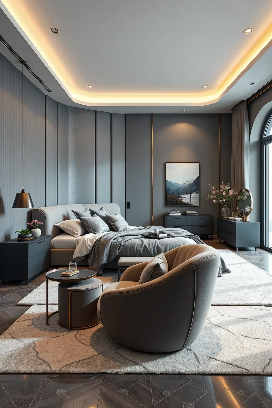 64 Grey Bedroom Ideas 2026: Modern Designer Grey Bedrooms With Curved Furniture