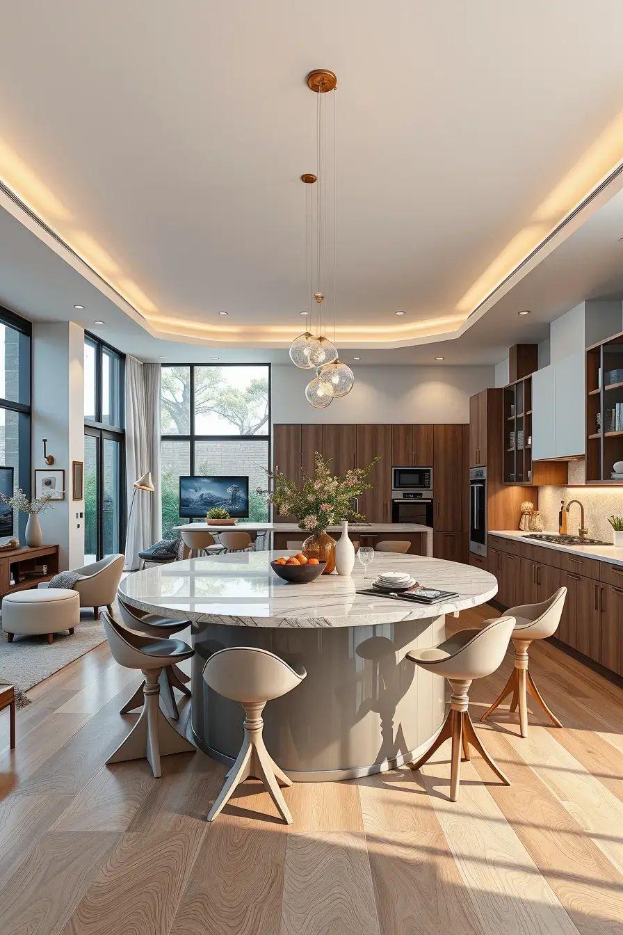 64 Open Kitchen Living Rooms for 2026 with Curved Designer Interiors